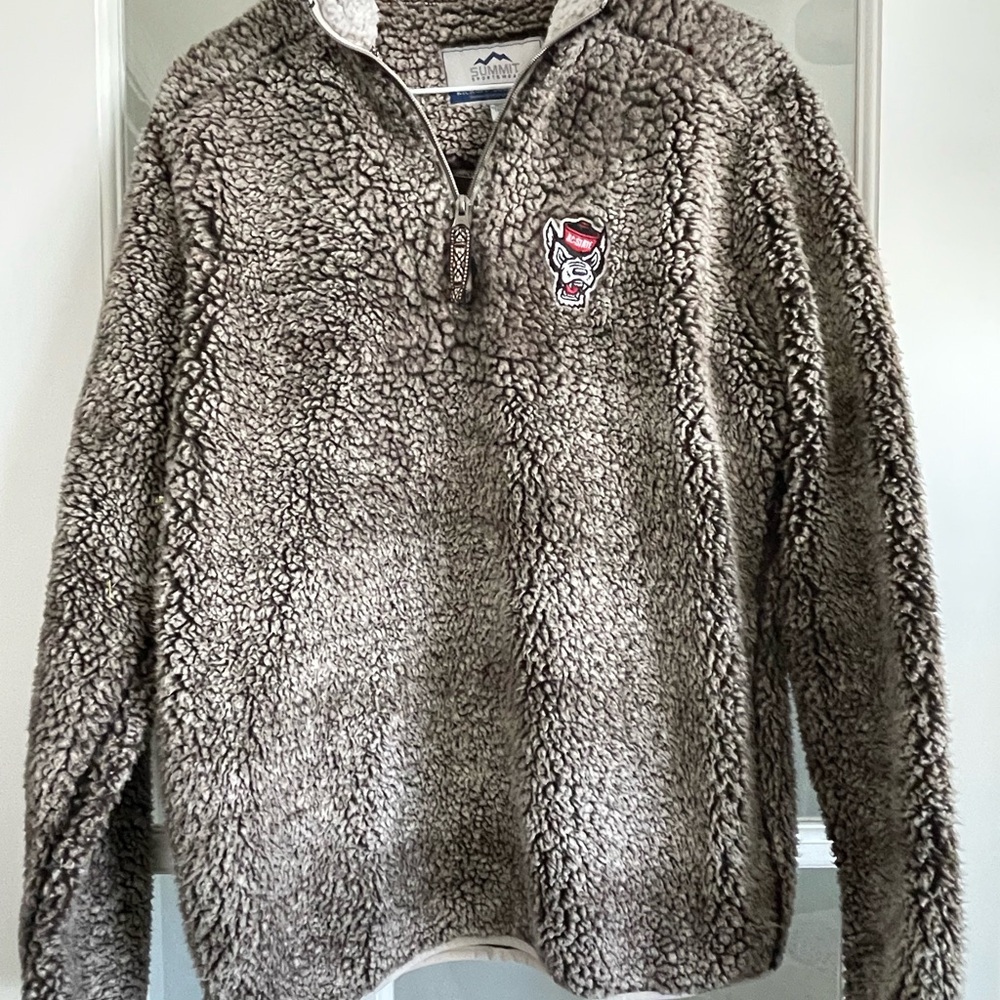 NC STATE WOLFPACK Gray Zip Up Sweater with Plush Texture and Standing Collar